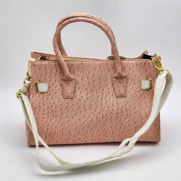 Nillie Pink Embossed Faux Leather Lock Satchel Tote Bag - Picture 4 of 13